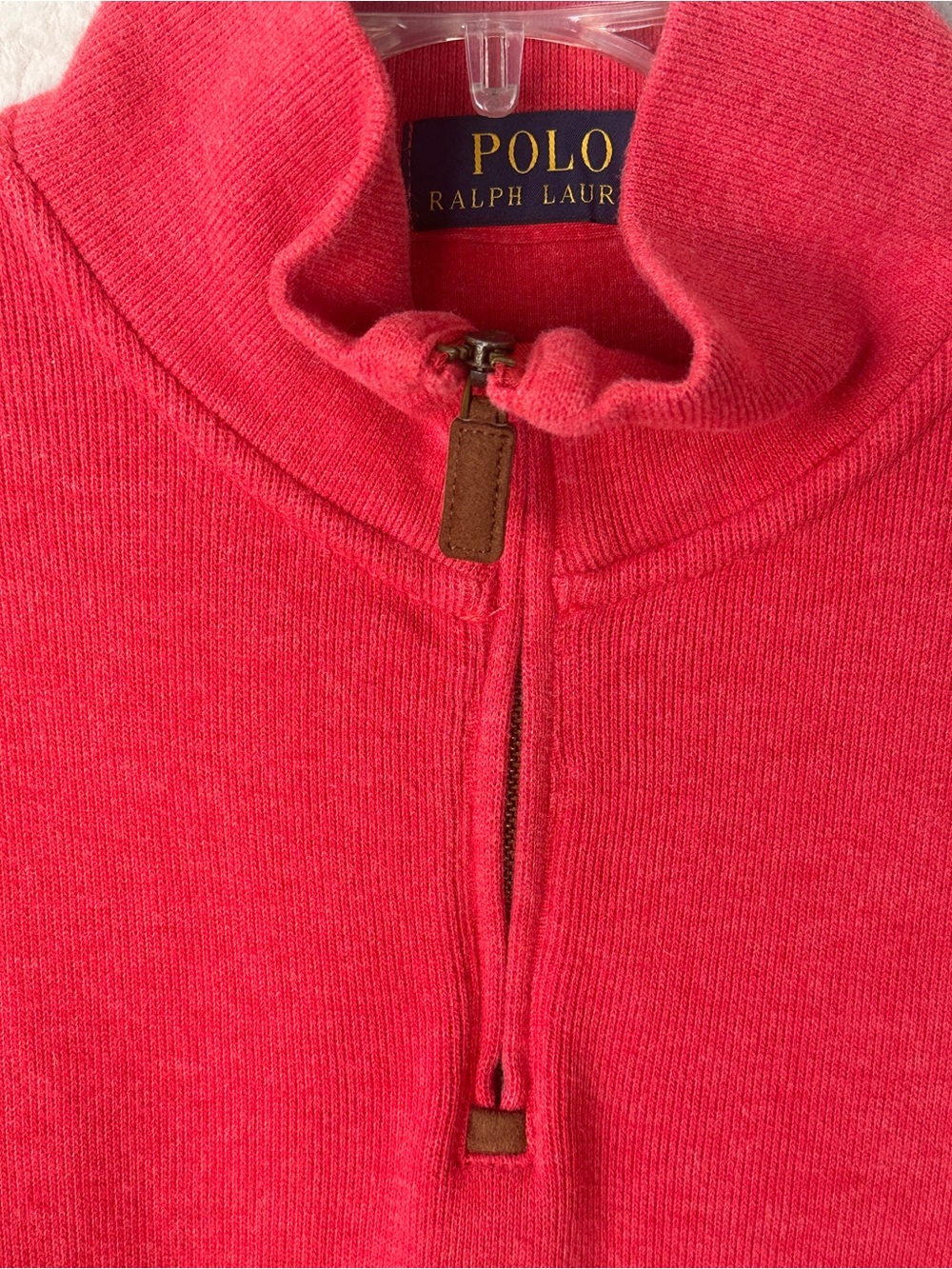 100% cotton Polo by Ralph Lauren Red Quarter-Zip Pullover with Navy Polo Logo